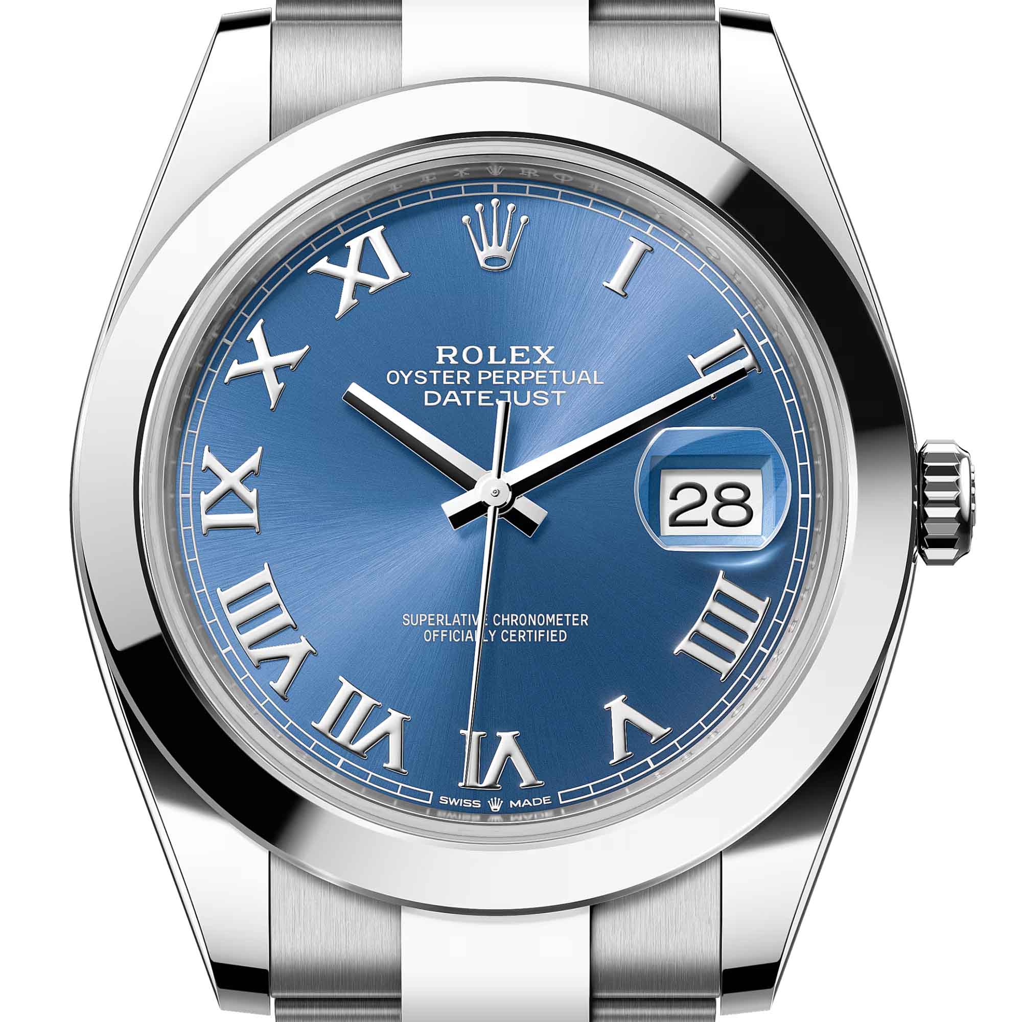 dial close p of the Rolex Datejust 41 Steel Azzurro Blue Dial Oyster 126300