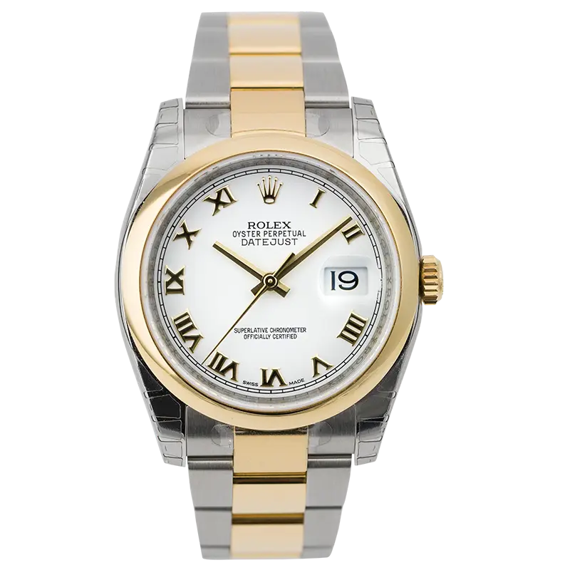 Full view - Rolex DateJust 36mm Yellow Gold and Steel White/Roman 