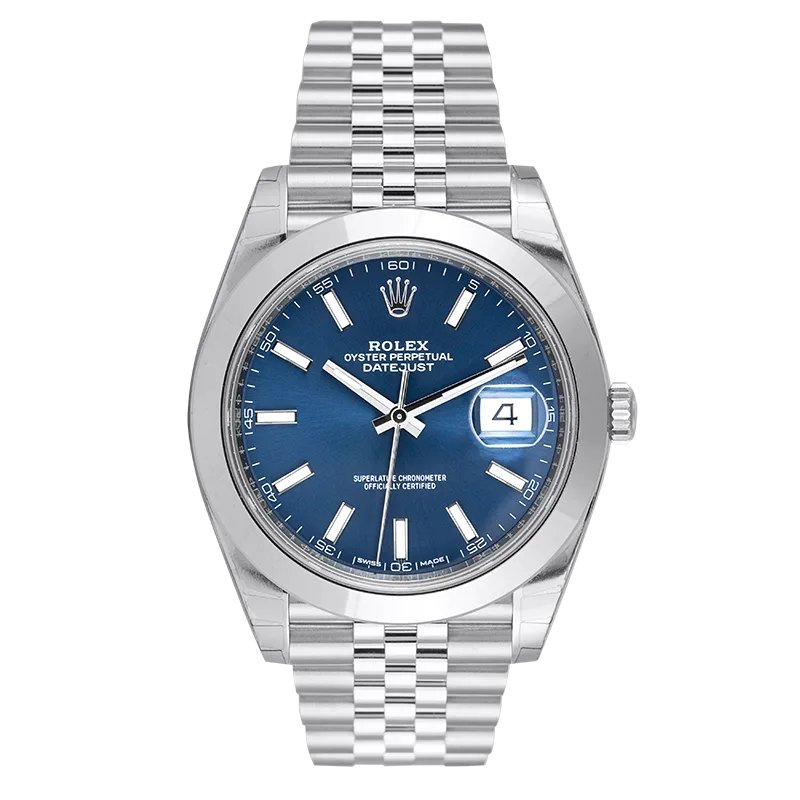 Full view of Rolex Datejust 41 Stainless Steel Blue Index Jubilee 126300