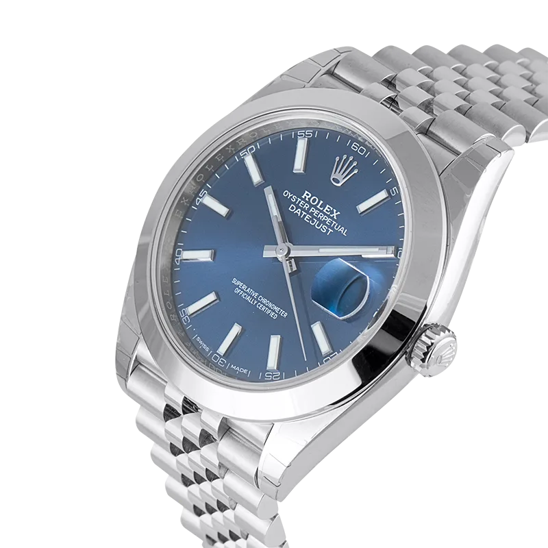 Side view of Rolex Datejust 41 Stainless Steel Blue Index Jubilee 126300