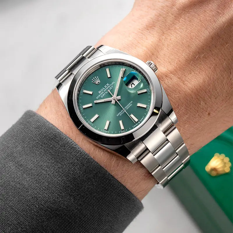 Full view of Rolex Datejust 41 Stainless Steel Green Dial Oyster 126300