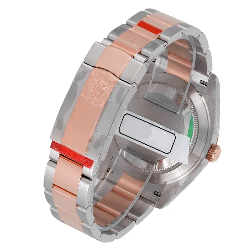 Back view of Rolex DateJust 41 Steel and Rose Gold Slate Dial Custom Bezel 126301