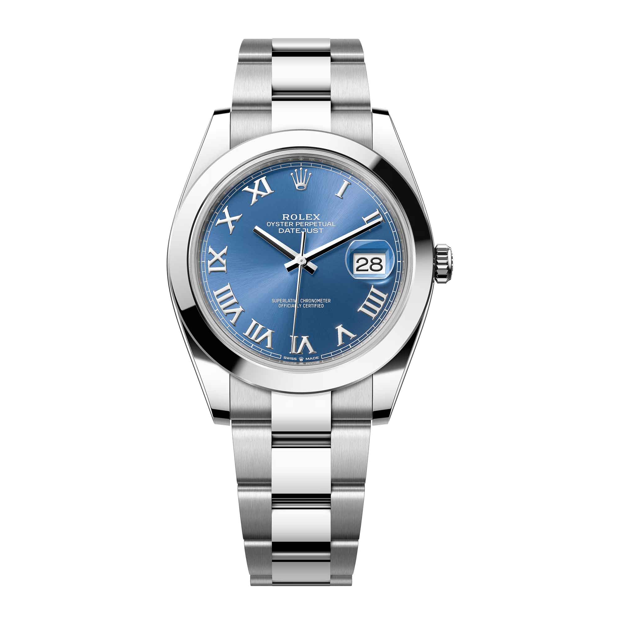 Full view of the Rolex Datejust 41 Steel Azzurro Blue Dial Oyster 126300