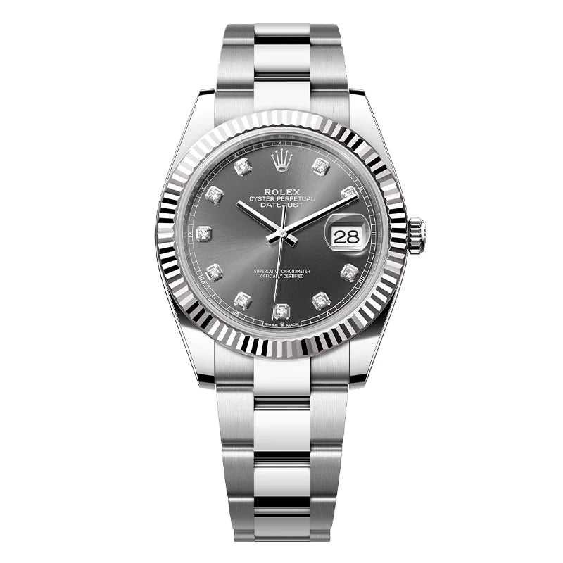Full view of Rolex Datejust 41 Steel Oyster Rhodium Diamond 126334