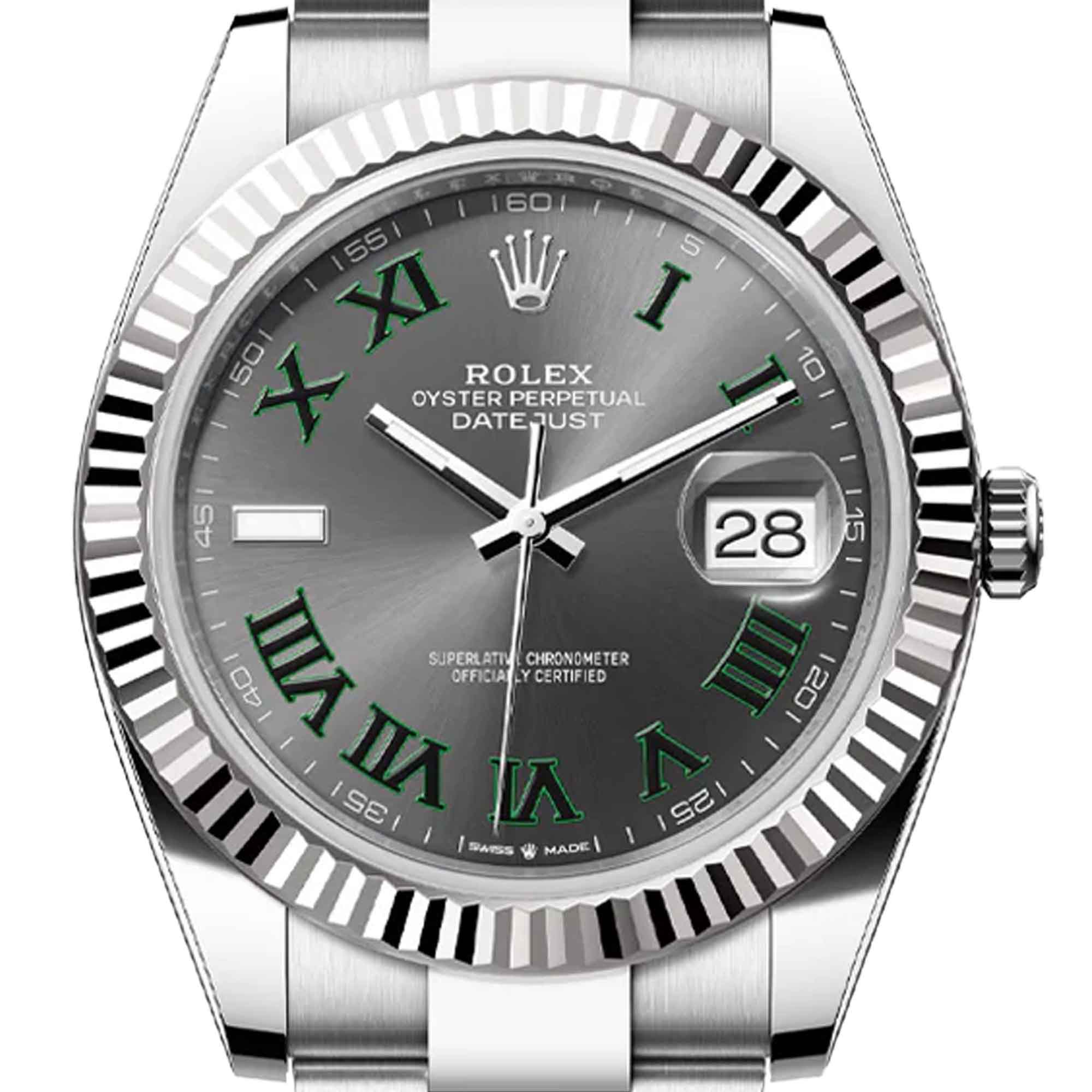 Rolex Datejust 41 Steel Wimbledon Dial 126334 close up dial