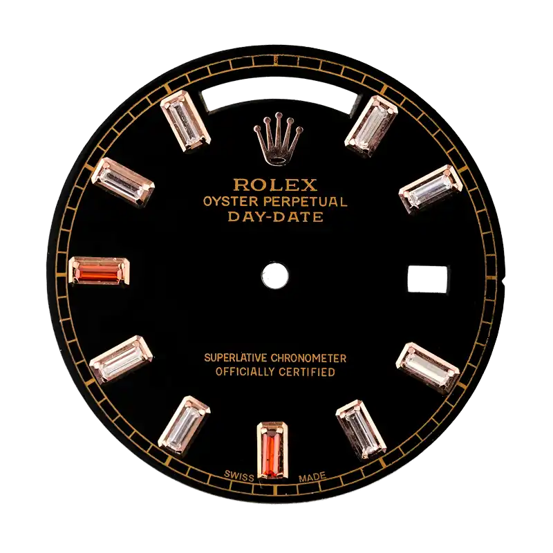 Rolex Day-Date 41mm Black/Baguette Cut Diamond Hour Markers Custom Dial