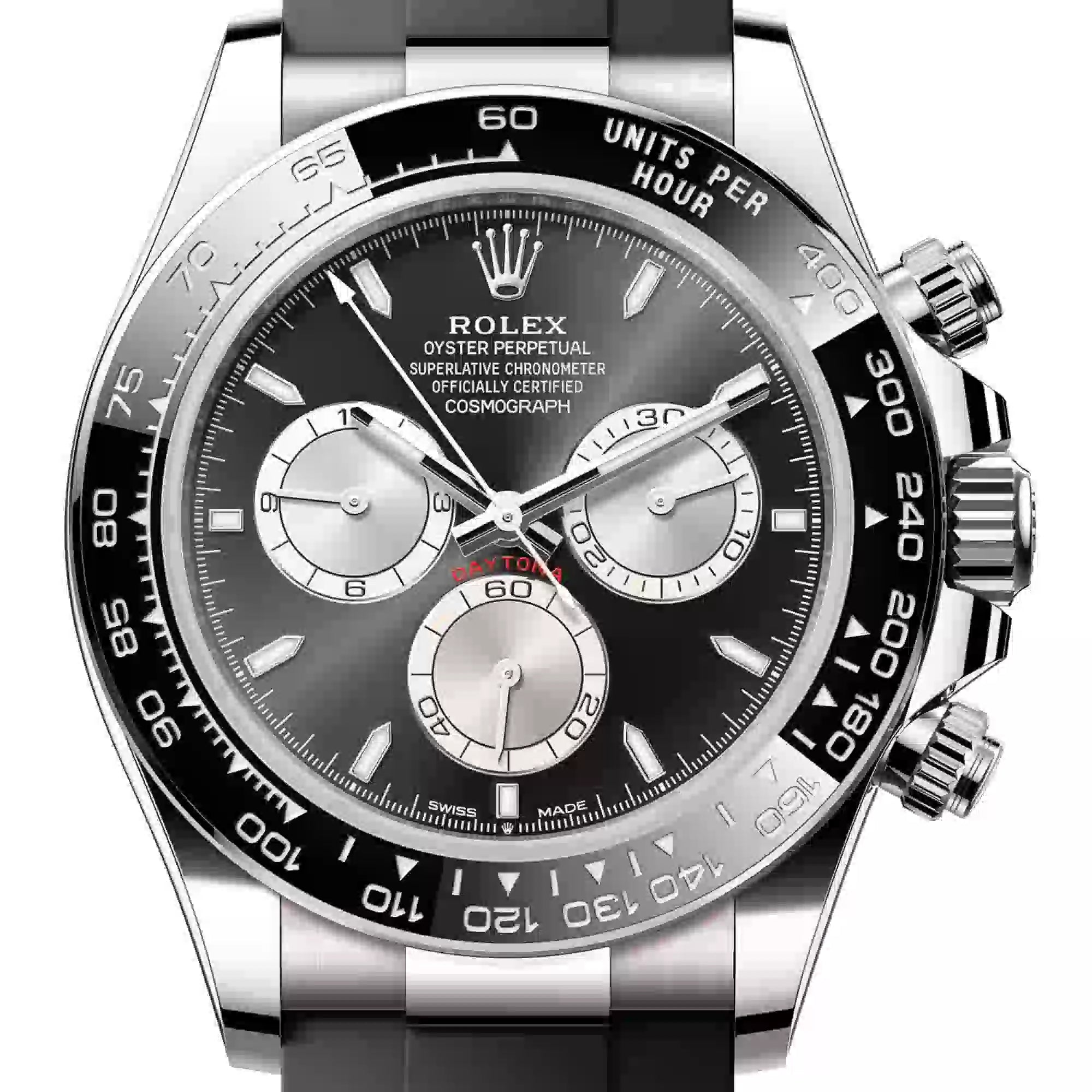 Close up - Rolex Daytona 126519LN 18ct White Gold Black/Steel Dial Watch