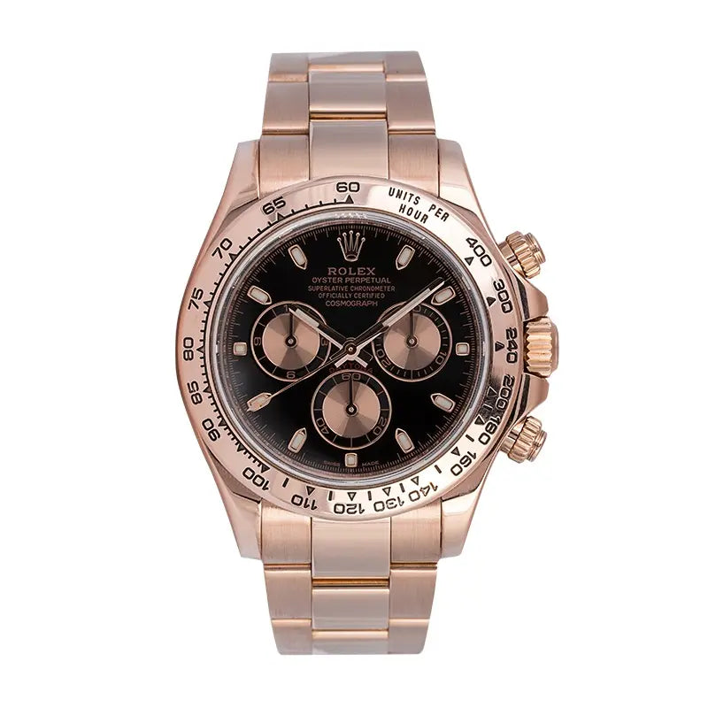 Full view - Rolex Daytona 18ct Everose Gold Black/Pink Dial 116505