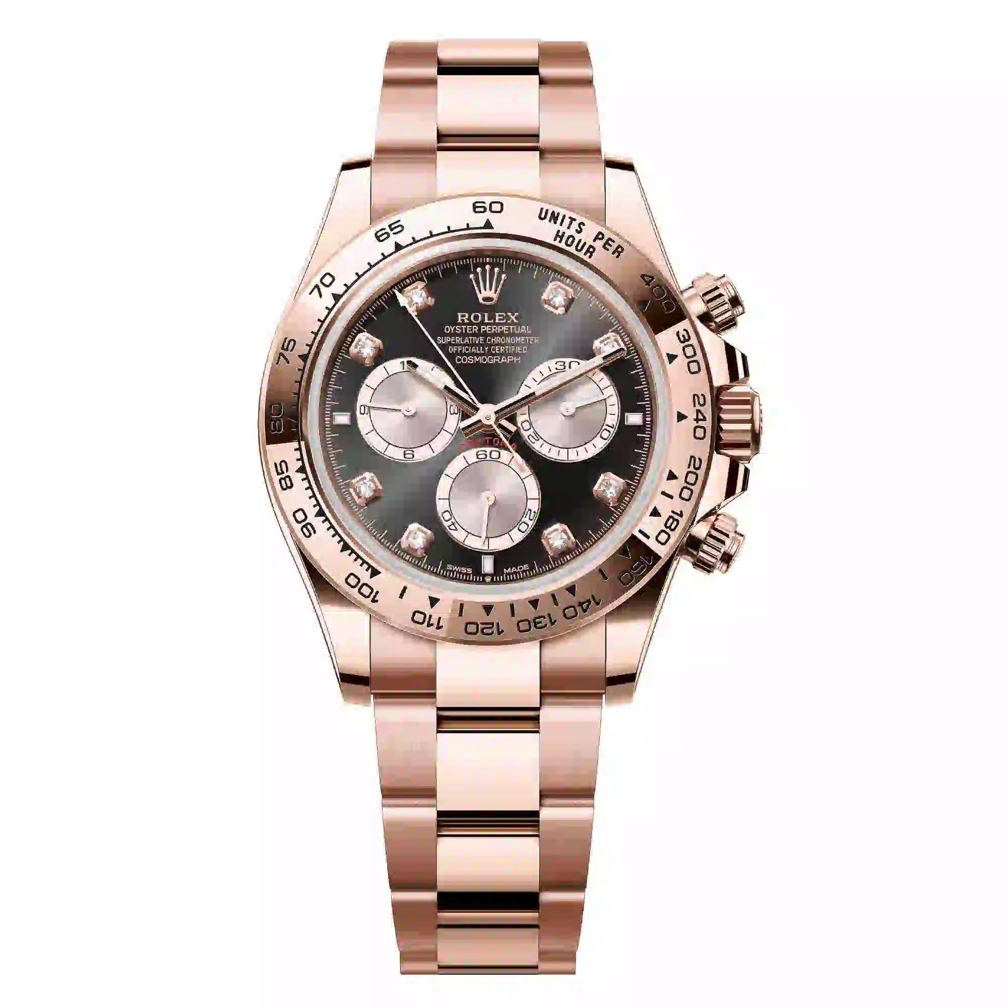 Full view - Rolex Daytona 18ct Everose Gold Black/Sundust Diamond Dial 