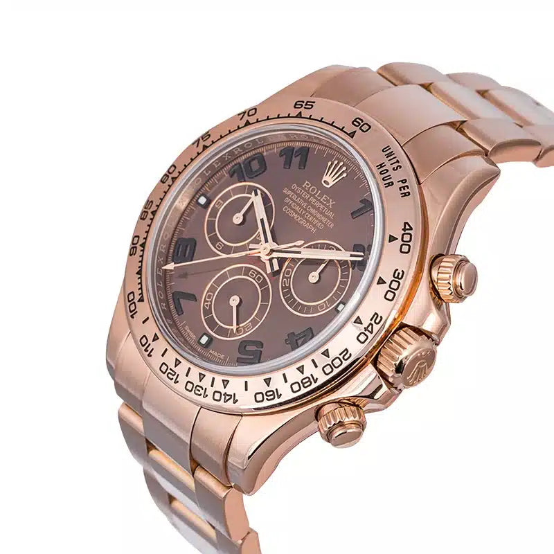 Side view - Rolex Daytona 18ct Everose Gold Chocolate/Arabic Dial 