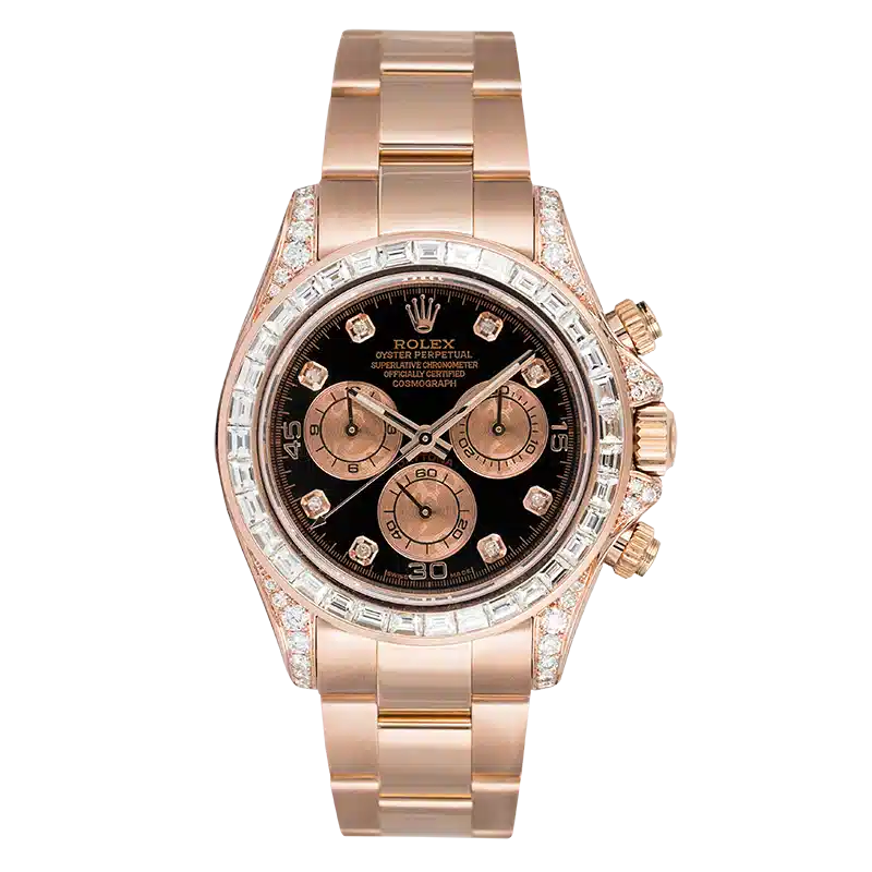 Full view - Rolex Daytona 18ct Everose Gold Custom Diamond Set 116505
