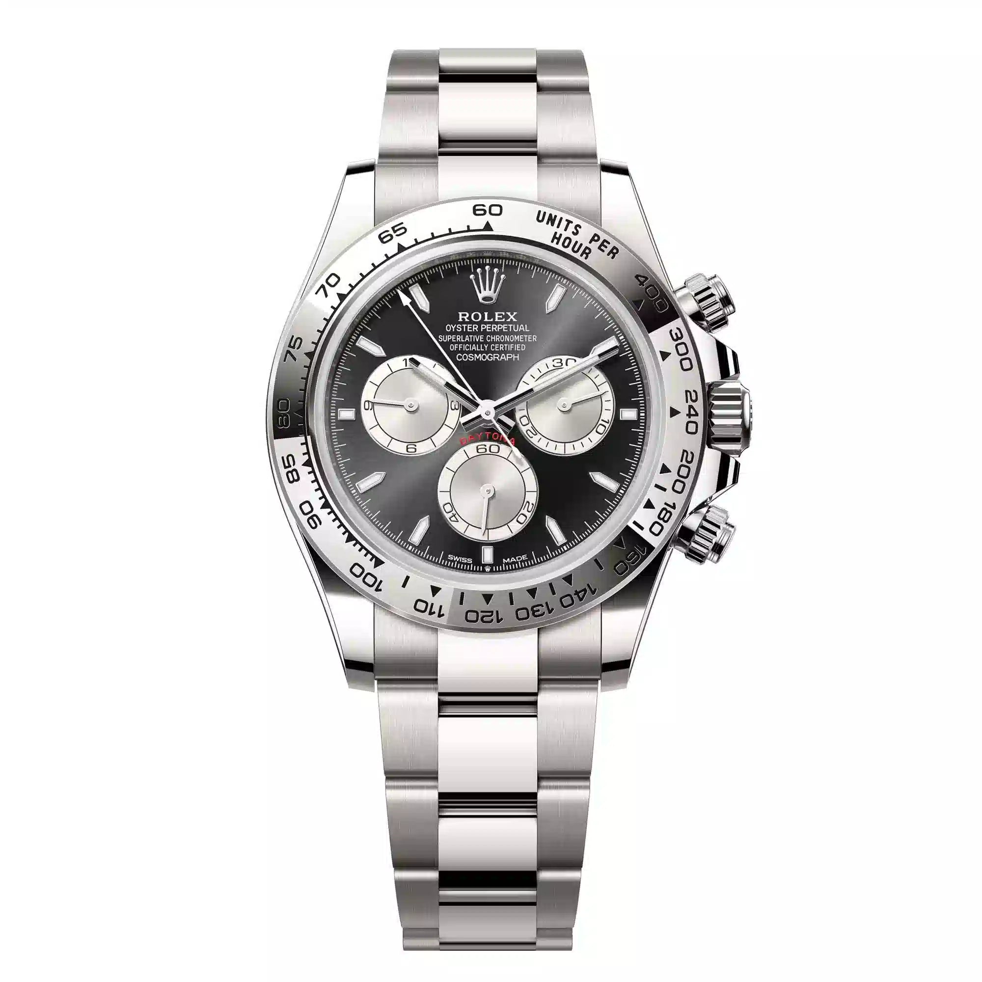 Full view - Rolex Daytona 18ct White Gold Black/Steel Dial 126509