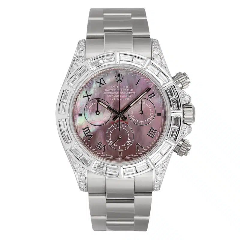 Full view - Rolex Daytona 18ct White Gold Custom Diamond set MOP Dial