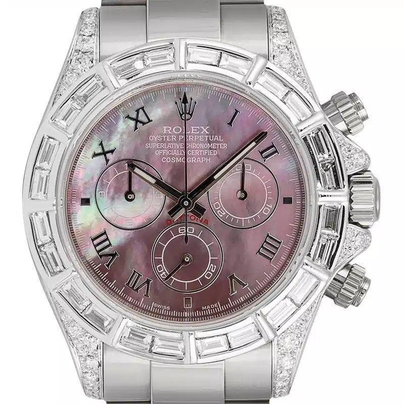 Close up - Rolex Daytona 18ct White Gold Custom Diamond set MOP Dial