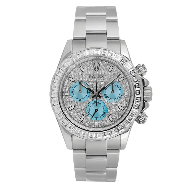 Full view - Rolex Daytona 18ct White Gold Diamond Set with Diamond Paved & Blue Dials 