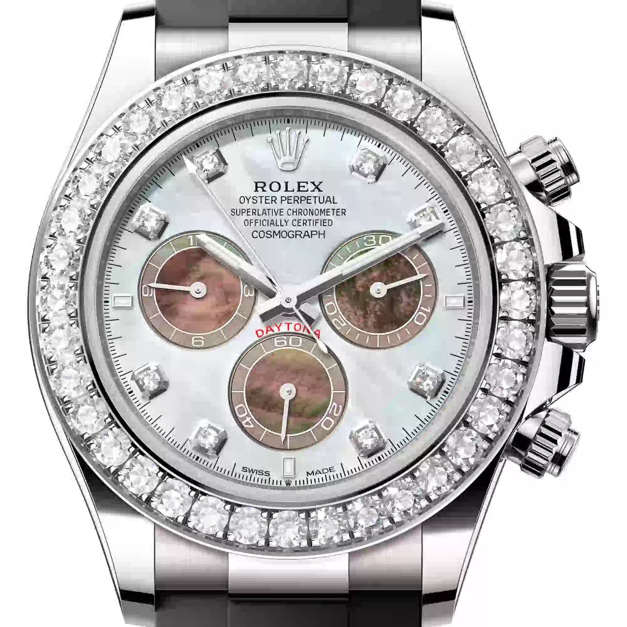 Close up - Rolex Daytona 18ct White Gold MOP Diamond Set 126589RBR