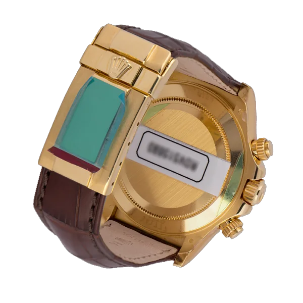 Back view - Rolex Daytona 18ct Yellow Gold Blue/Arabic Dial Brown Alligator Strap