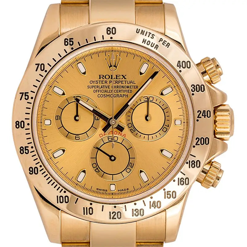 Close up - Rolex Daytona 18ct Yellow Gold Champagne Dial 116528