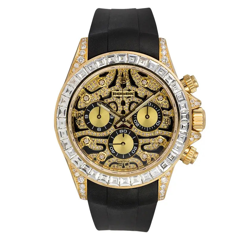 Full view - Rolex Daytona 18ct Yellow Gold Custom Diamond Set "Eye of the Tiger" 