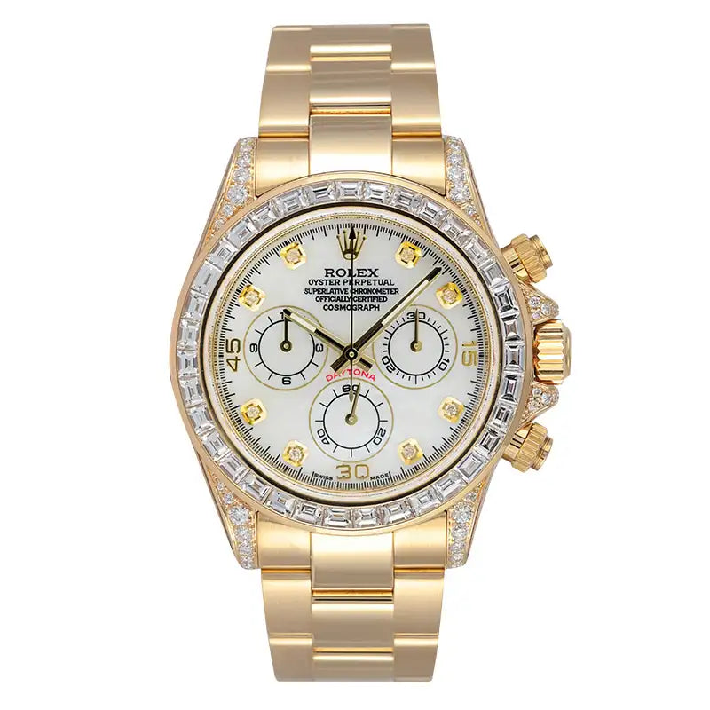 Full view - Rolex Daytona 18ct Yellow Gold Diamond Set with Custom White MOP Dial