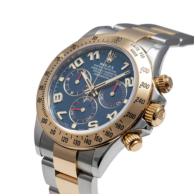 Side view - Rolex Daytona Steel and Yellow Gold Blue Dial 116523
