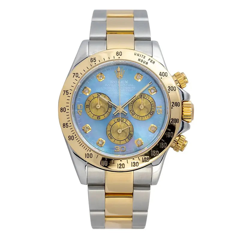 Full view - Rolex Daytona Steel and Yellow Gold with Custom Mother or Pearl Dial 