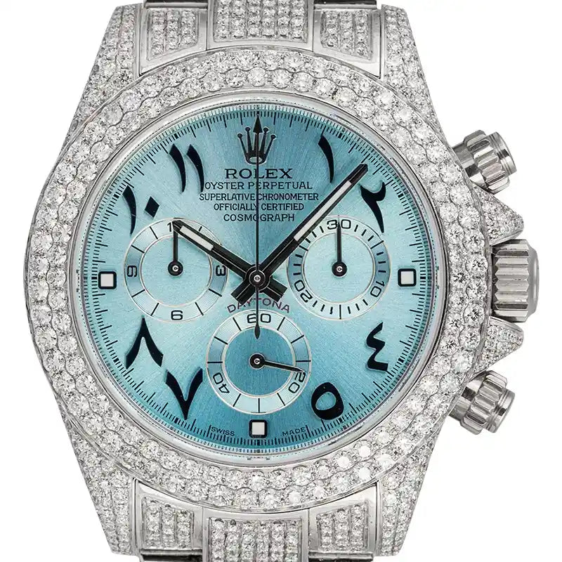 Close up - Rolex Daytona Steel Custom Diamond Set with Custom Arabic-indic Dial 
