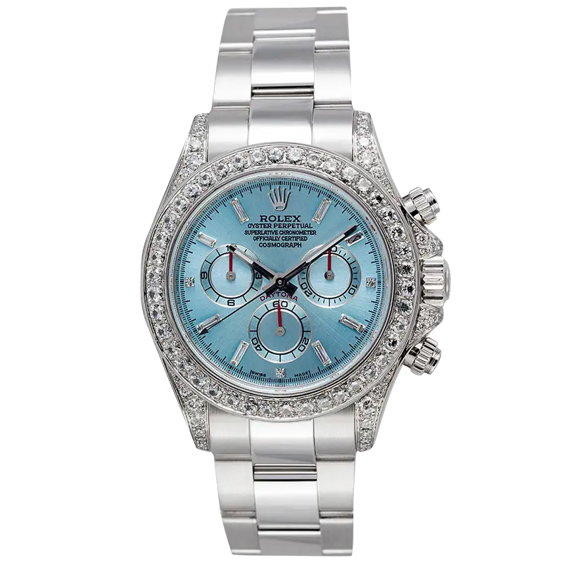 Full view - Rolex Daytona White Gold Ice/Diamonds Diamond Set Custom Watch 