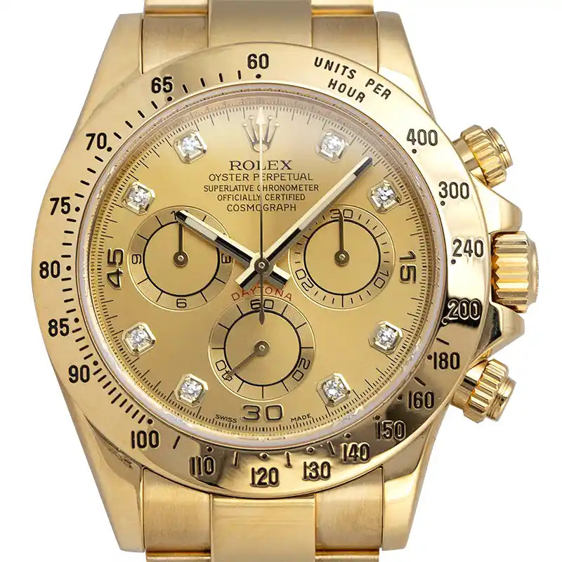 Close up - Rolex Daytona Yellow Gold Champagne/Diamond Dial 116528 Watch