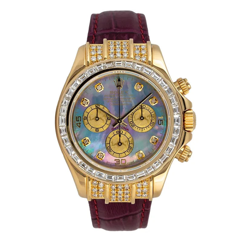 Full view - Rolex Daytona Yellow Gold Diamond Set Custom MOP Dial 116518