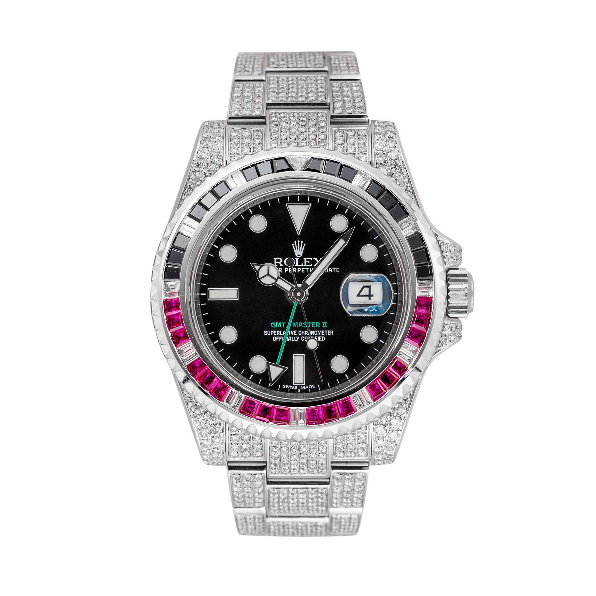 Rolex GMT-Master II 116710LN Custom Diamond Set Pink and Black Bezel