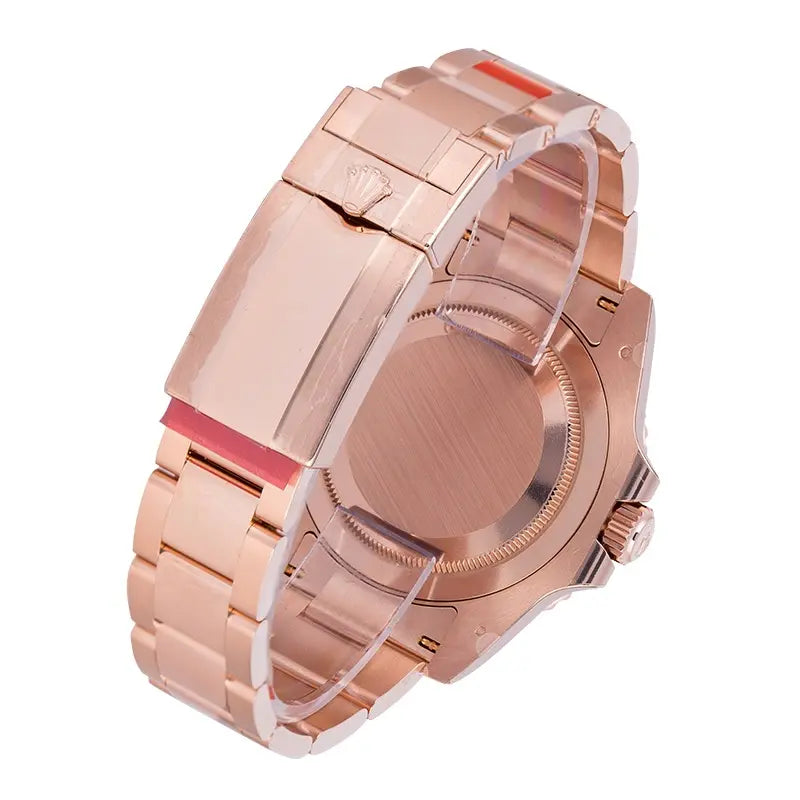 Back view of the Oyster bracelet with fold over clasp of the Rolex GMT-Master II watch in 18ct Everose Gold.