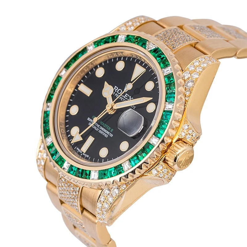 Side view - Rolex GMT-Master II 18ct Yellow Gold Custom Diamond Set 116718LN