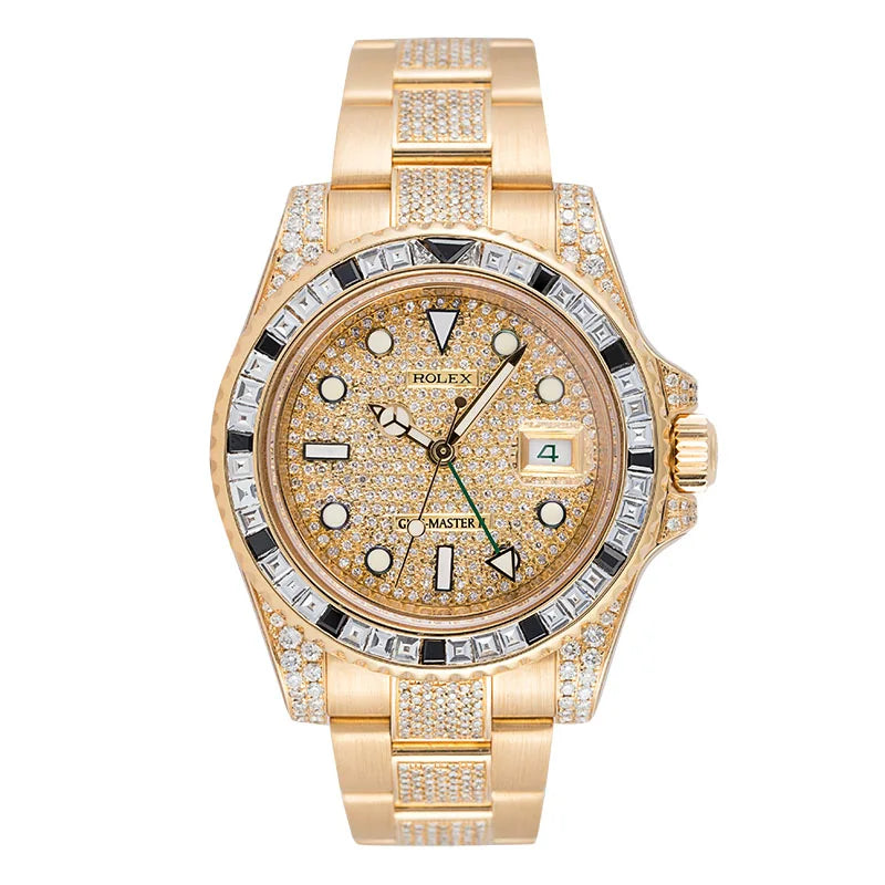 Full view - Rolex GMT-Master II 18ct Yellow Gold Diamond Set with Custom Dial & Bezel 116718LN