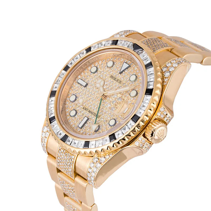 Side View - Rolex GMT-Master II 18ct Yellow Gold Diamond Set with Custom Dial & Bezel 116718LN