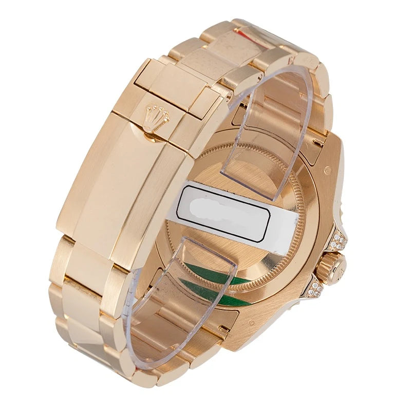 Back view - Rolex GMT-Master II 18ct Yellow Gold with Custom Diamond Bezel 116718LN