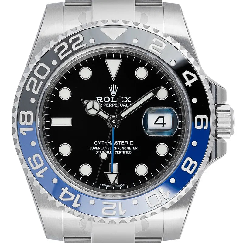 Close up -Rolex GMT-Master II Stainless Steel Black Dial Black/Blue Bezel (Batman) 116710BLNR