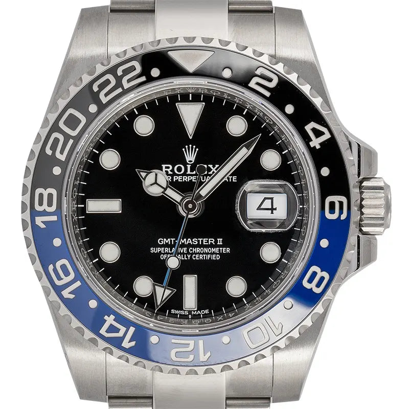 Close up - Rolex GMT-Master II Stainless Steel Black Dial Black/Blue Bezel (Batman) 116710BLNR