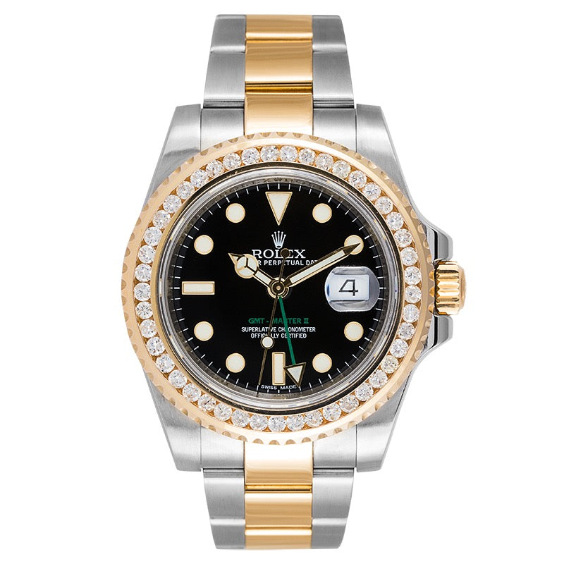 Rolex GMT-Master II Steel/Gold 116713LN - Custom Diamond Bezel