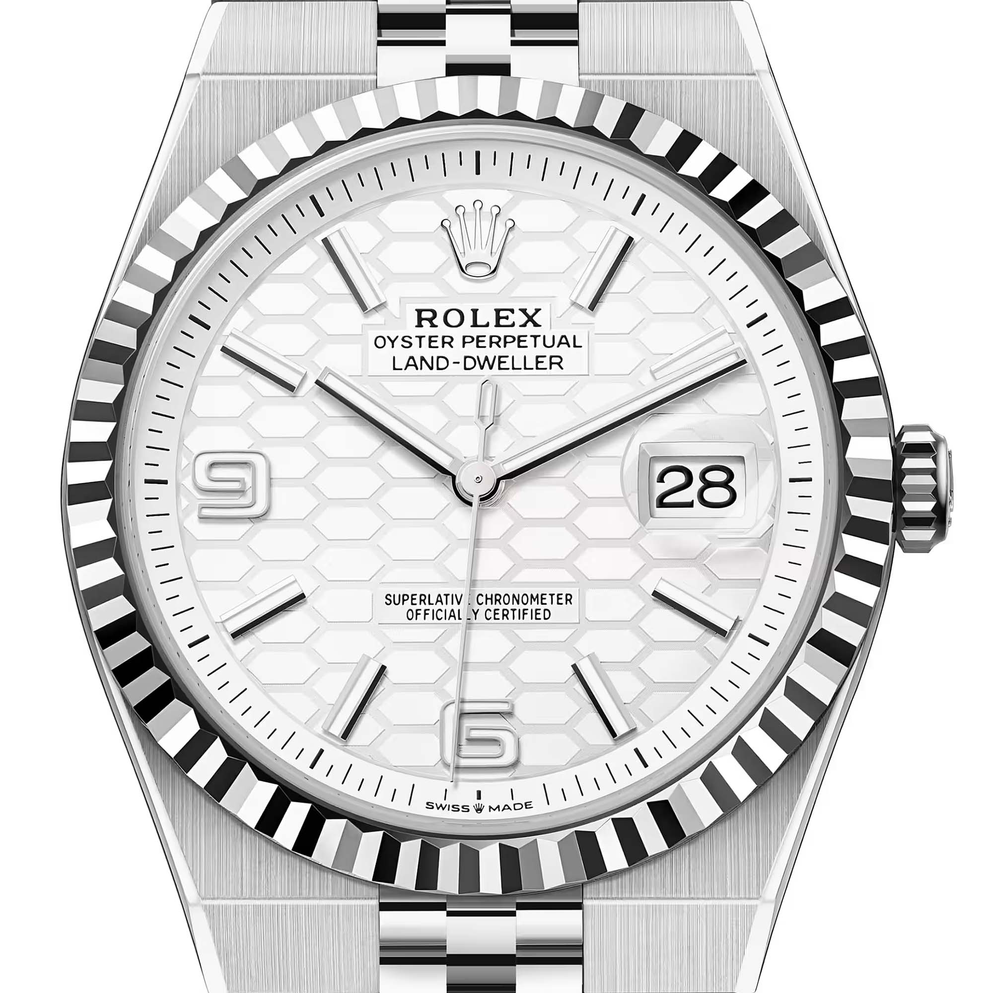 Close up of the Rolex Land Dweller 40mm White Gold 127334