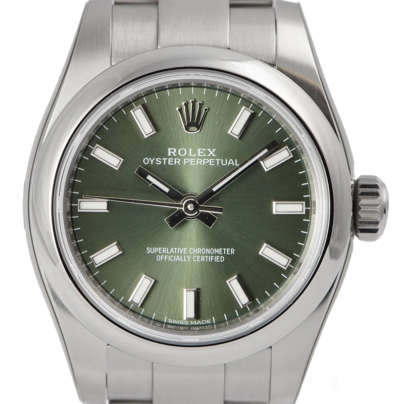 Close up - Rolex Oyster Perpetual 26 Steel Olive Green/Index 176200