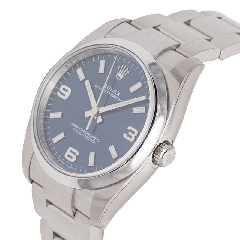 Side view - Rolex Oyster Perpetual 34 Steel Blue Dial Oyster 114200
