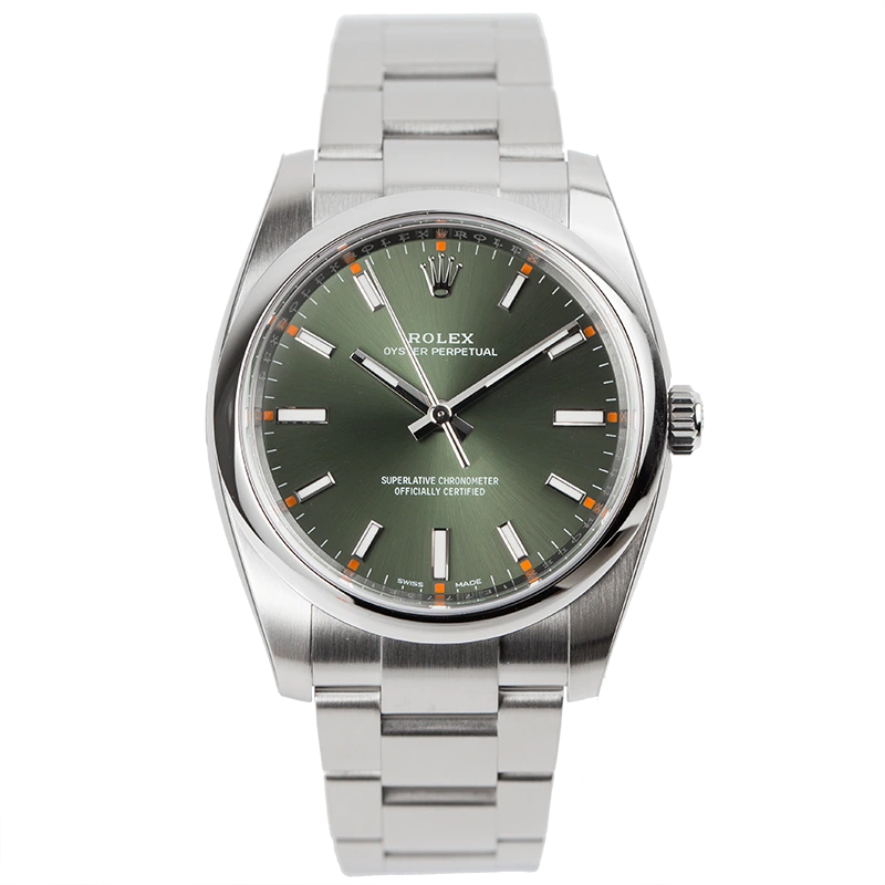 Full view - Rolex Oyster Perpetual 34 Steel Olive Green Dial Oyster 114200