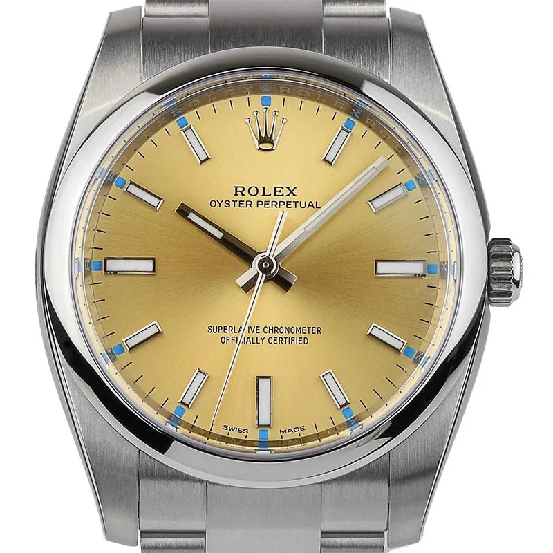 Close up - Rolex Oyster Perpetual 34mm Champagne/Index Oyster 114200