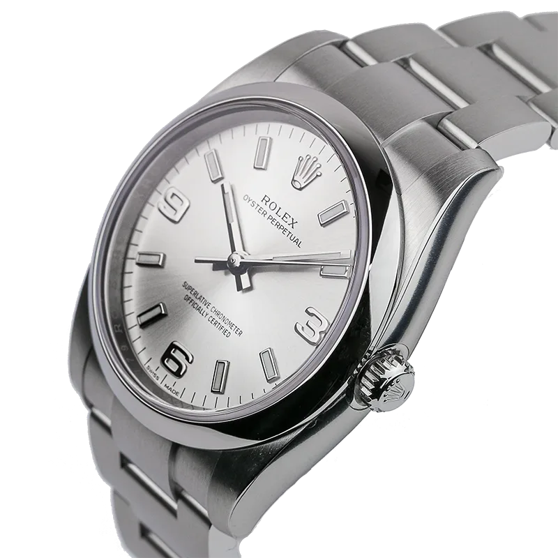 Side view - Rolex Oyster Perpetual 34mm Silver/Arab Oyster 114200