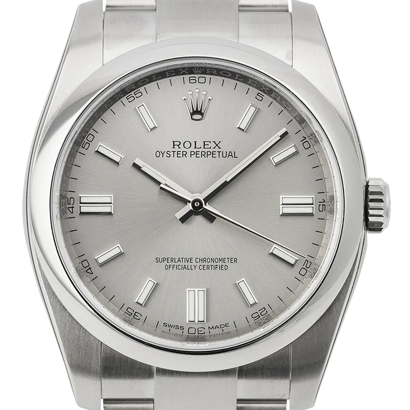 Close up - Rolex Oyster Perpetual 36mm Stainless Steel Silver/Index 116000