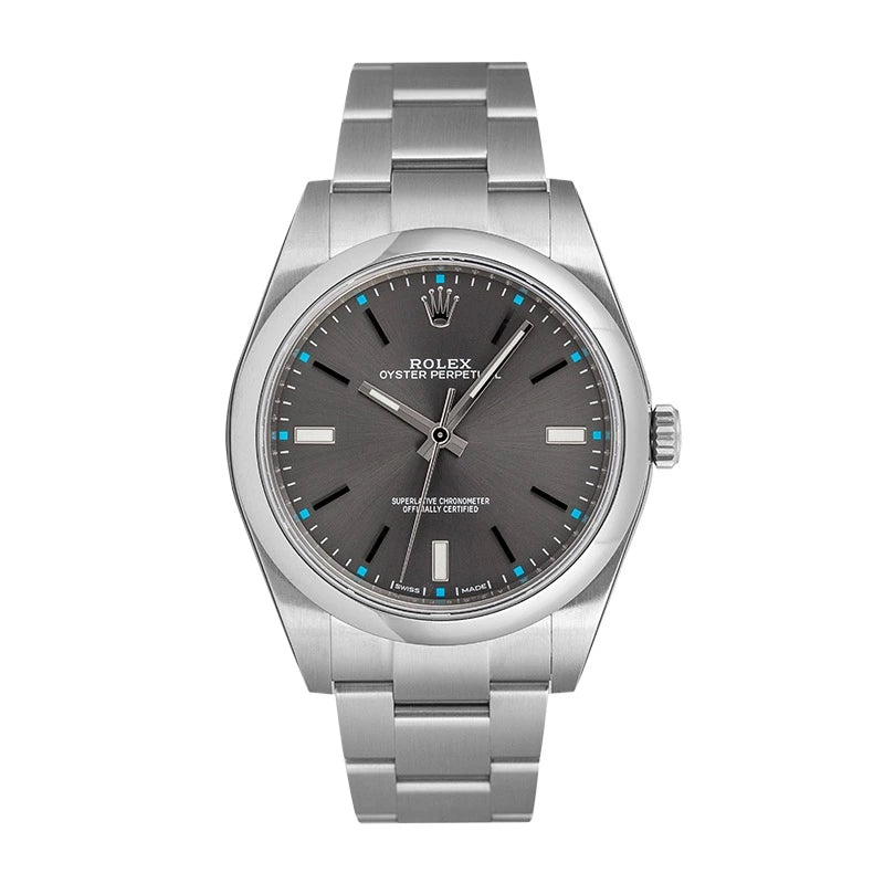 Full view - Rolex Oyster Perpetual 39 Steel Dark Rhodium Dial Steel 114300