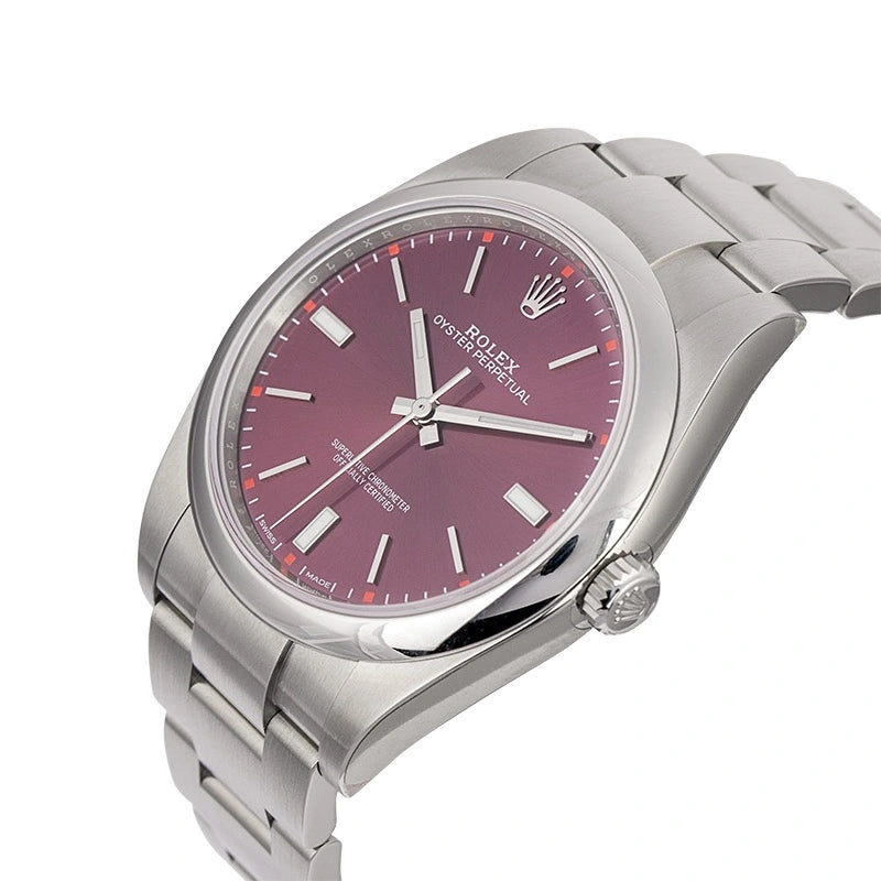 Side view  - Rolex Oyster Perpetual 39 Steel Red Grape Dial Steel 114300