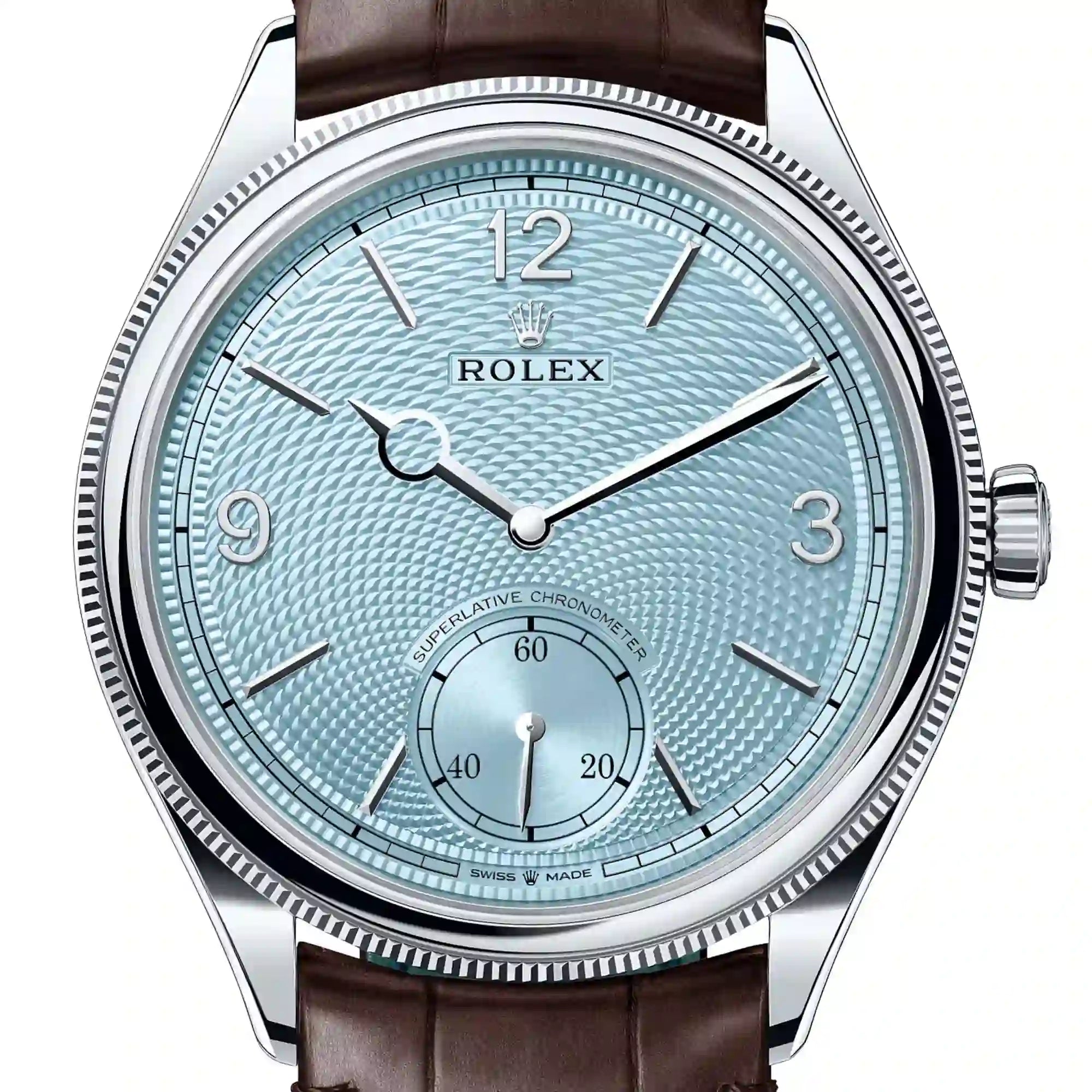 Close up - Rolex Perpetual 1908 Platinum Ice Blue Dial 52506