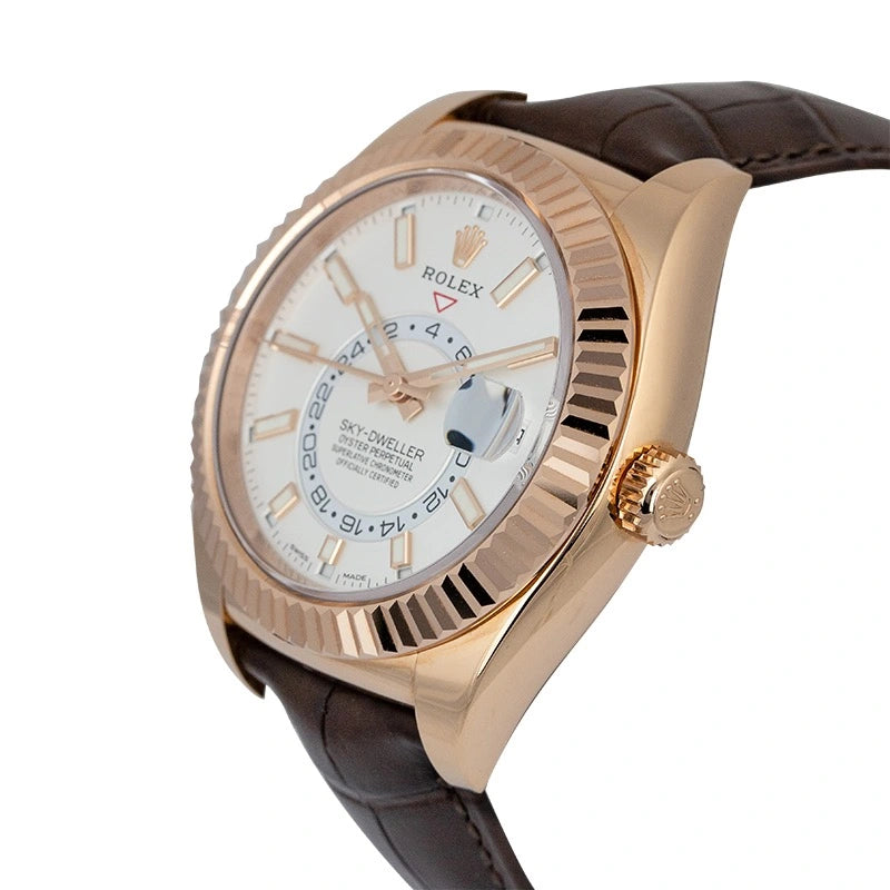 Side view - Rolex Sky Dweller 18ct Everose Gold White Dial Leather Strap 326135 Watch